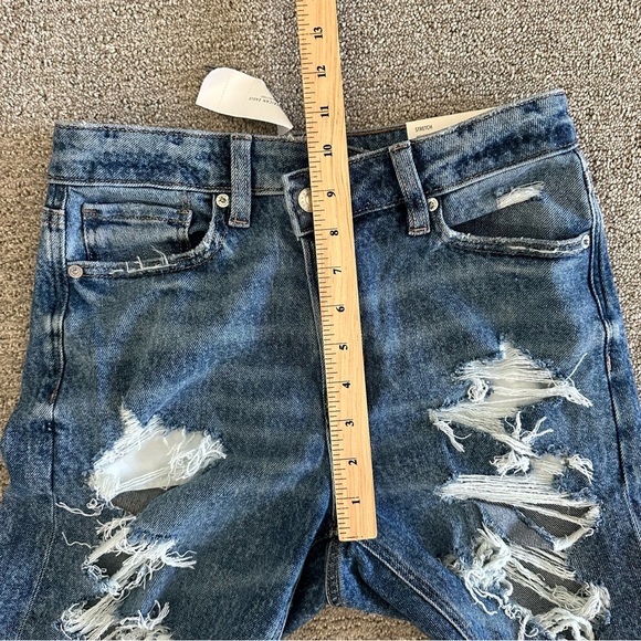 American Eagle HIGHEST RISE MOM JEAN BLOWN OUT BLUE STRETCH Size 4 - Picture 6 of 8